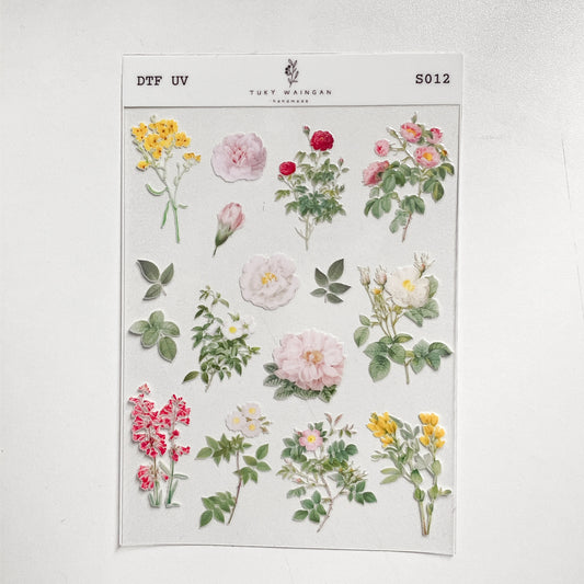 Plancha de stickers DTF UV · Jardín en flor · S012