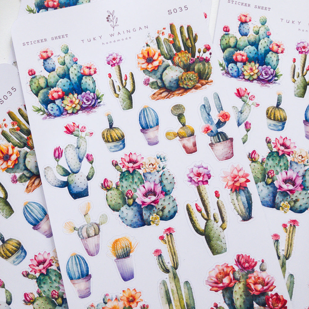 Hoja De 17 Stickers Suculentas Cactus Bullet Bujo Scrapbook
