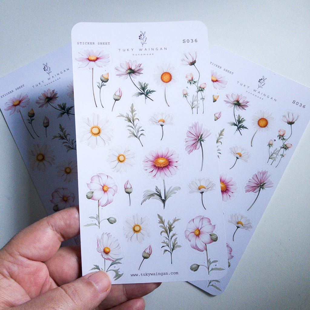 Plancha 19 Stickers Margaritas Botánicos Bullet Journal