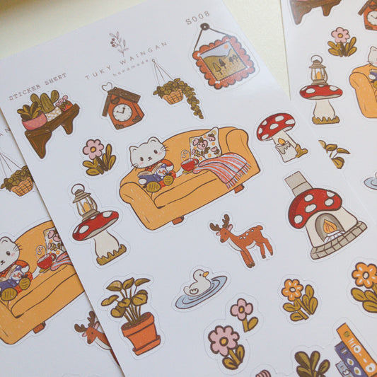 Hoja De 18 Stickers Ilustrados Kawaii Bullet Scrap Bujo