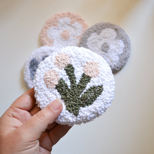 Set X4 Posavasos Punch Needle Floral Bordado