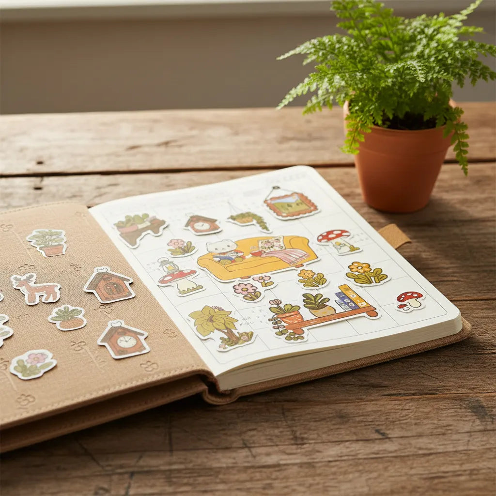Hoja De 18 Stickers Ilustrados Kawaii Bullet Scrap Bujo