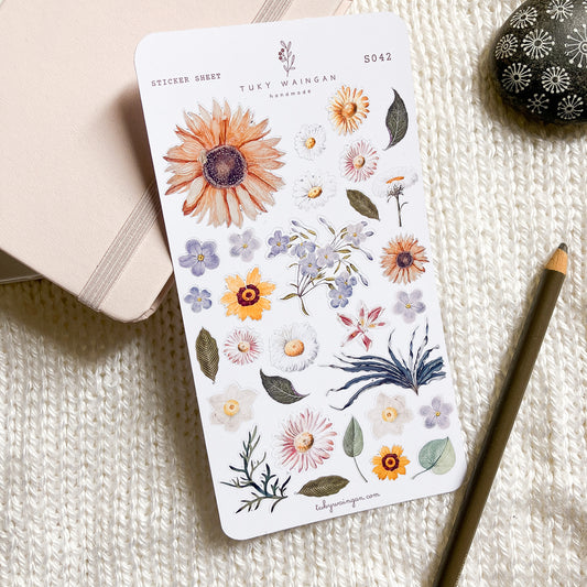 Hoja De 30 Stickers Botánicos Romantic Bullet Bujo Scrapbook