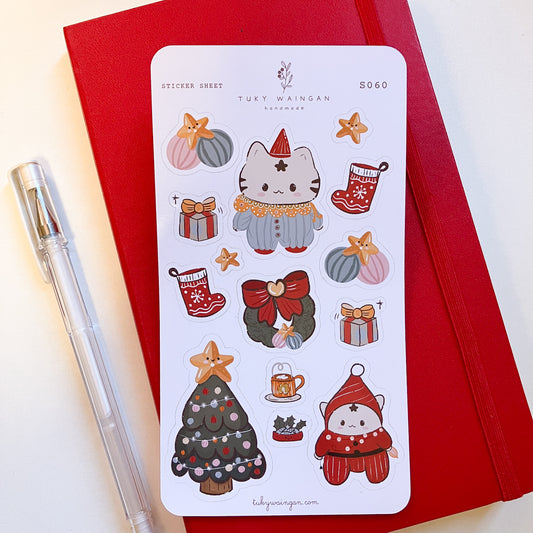Hoja 14 Stickers Gatitos Navideños 2025 Bujo Planner