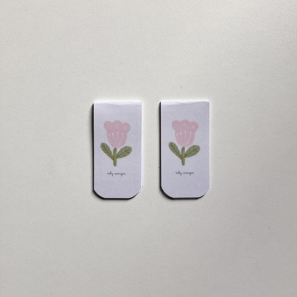 Marcapáginas Magnéticos Ilustrados – Set de 2 | Flor rosa. Hecho a Mano