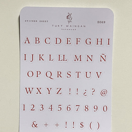 Sticker Sheet Alfabeto Serif | Marrón | Scrapbooking