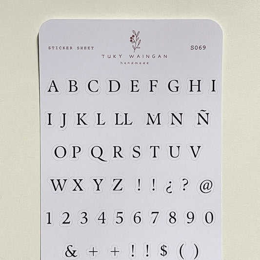 Sticker Sheet Alfabeto Serif | Negro | Scrapbooking