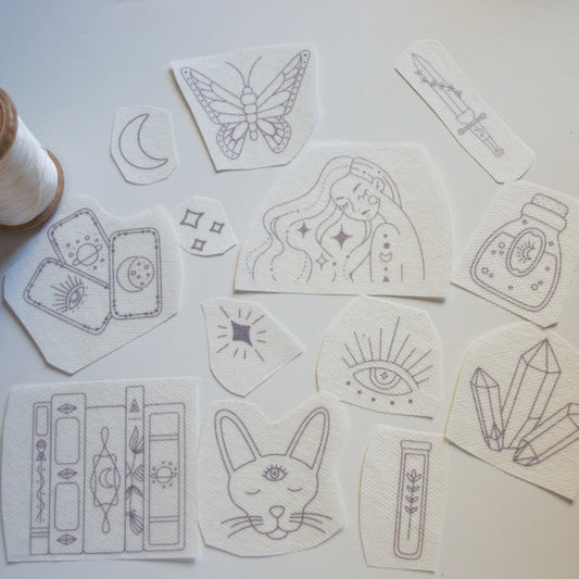 Stickers Hidrosoluble "Sabiduría Mística" para Bordar – Kit Floral Autoadhesivo