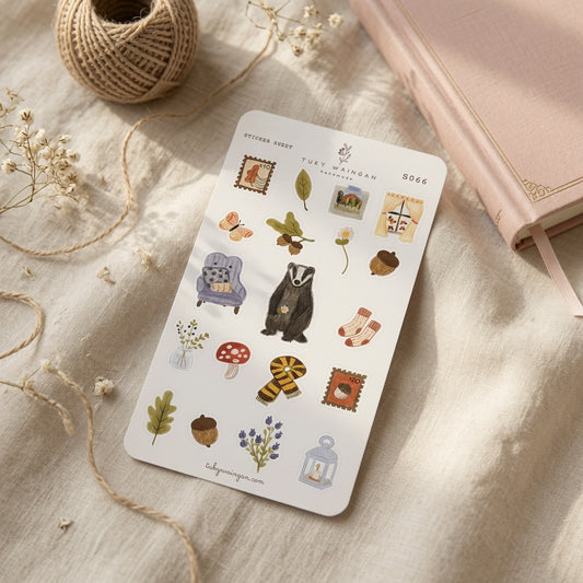 Hoja de 19 stickers troquelados "El Tejón del Bosque"
