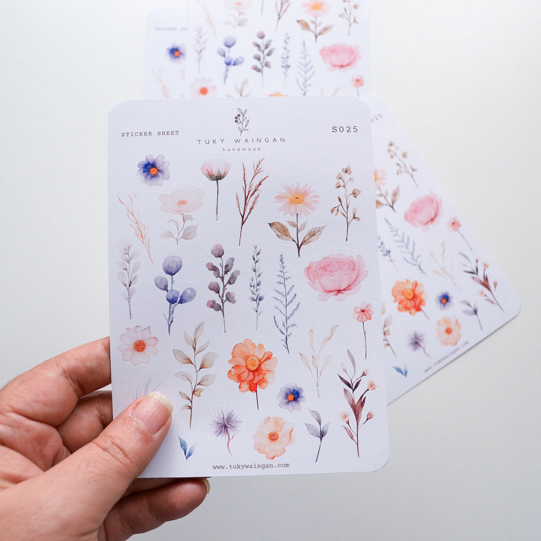 Plancha 25 Stickers Botánicos Vintage Bullet Journal