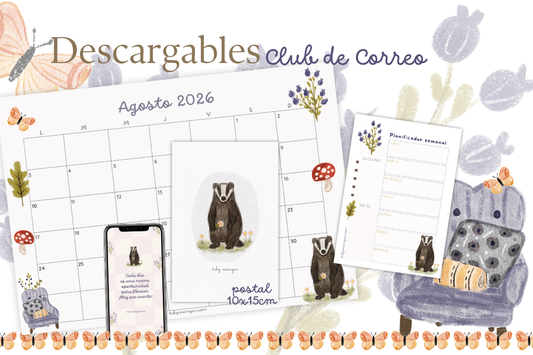 Descargables exclusivos de agosto del Club de Correo Tuky Waingan: fondos de pantalla, postal, calendario y block de notas