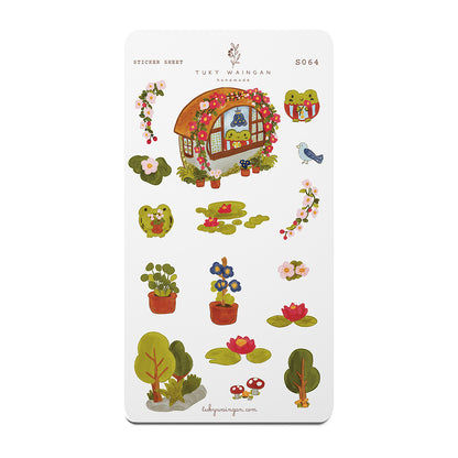 Stickers Troquelados Kawaii Sapito Casita Flores 19 Pzas