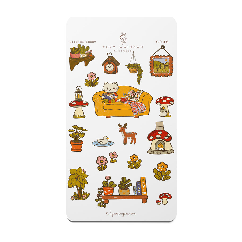 Hoja De 18 Stickers Ilustrados Kawaii Bullet Scrap Bujo