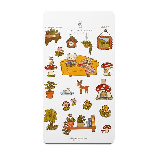 Hoja De 18 Stickers Ilustrados Kawaii Bullet Scrap Bujo