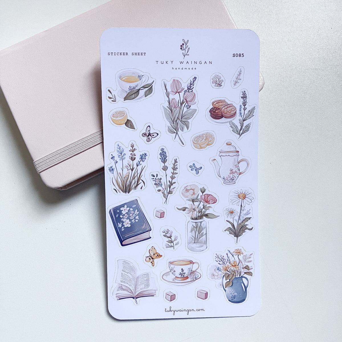 Flores y té | Hoja de 23 stickers