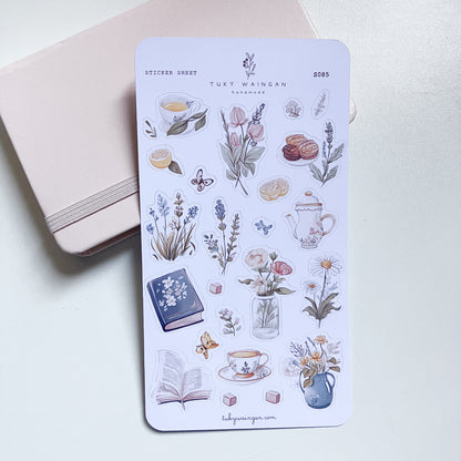 Flores y té | Hoja de 23 stickers
