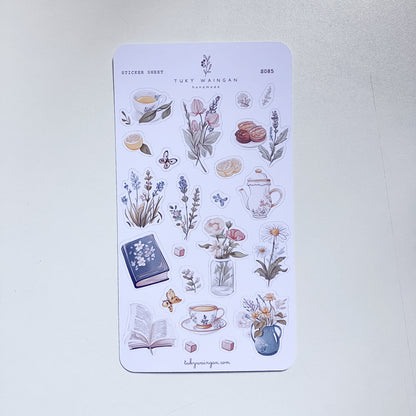 Flores y té | Hoja de 23 stickers