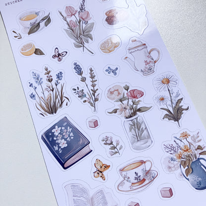 Flores y té | Hoja de 23 stickers