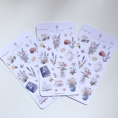 Flores y té | Hoja de 23 stickers