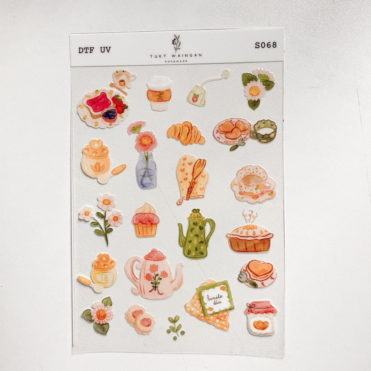 Plancha de stickers DTF UV · Desayuno bonito