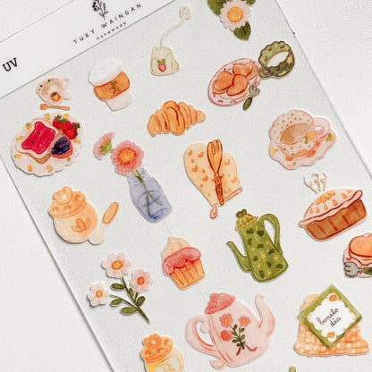Plancha de stickers DTF UV · Desayuno bonito