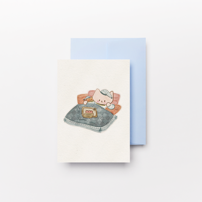 Postal Ilustrada, tarjeta 10x15 cm. Sábado de pelis