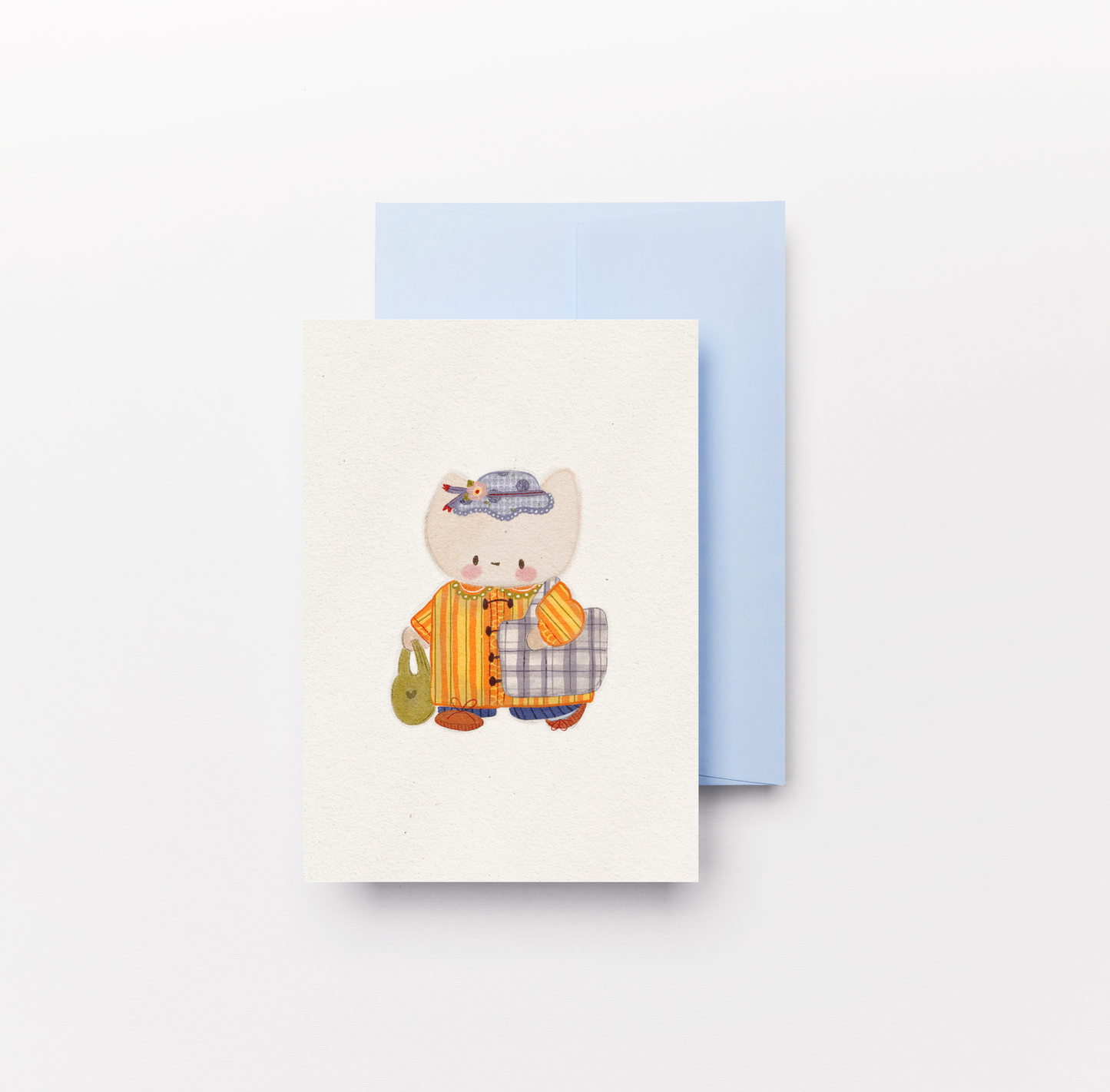 Postal Ilustrada, tarjeta 10x15 cm. Gatita de compras