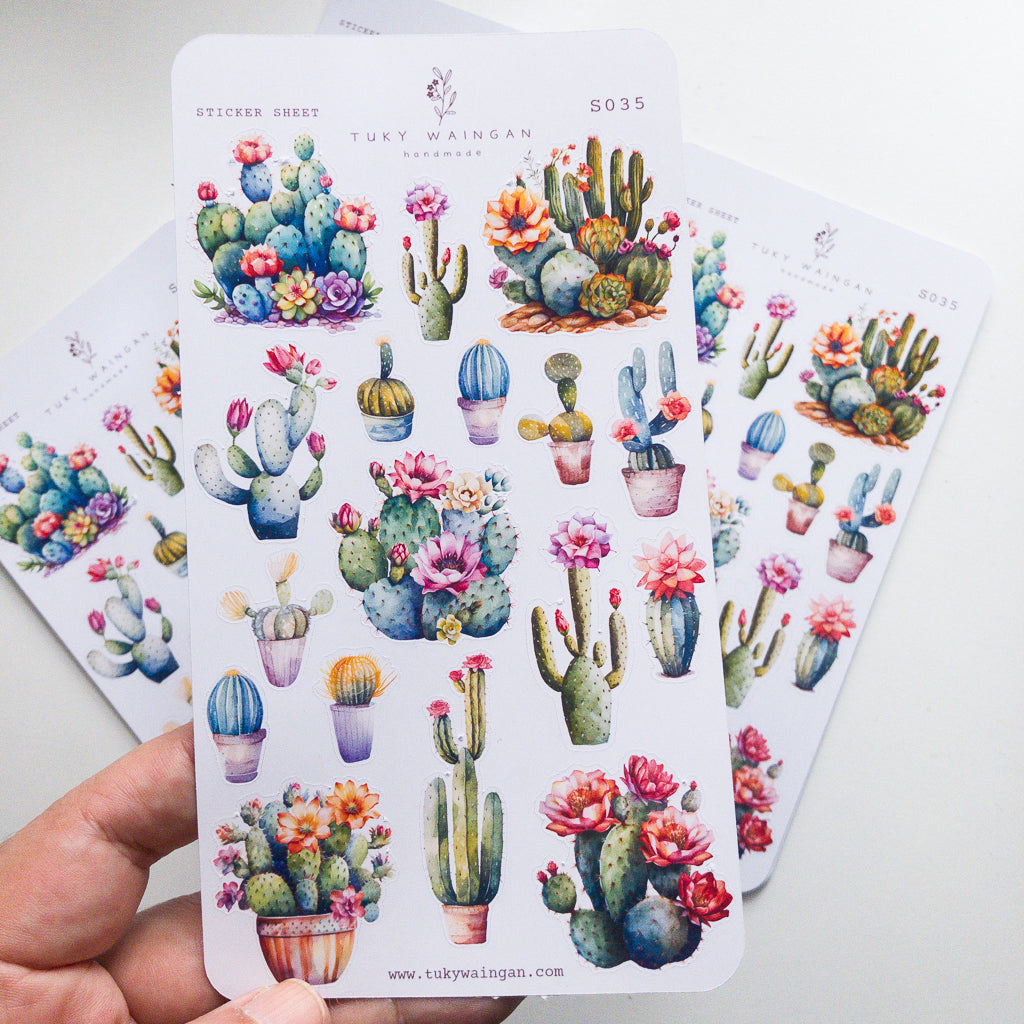 Hoja De 17 Stickers Suculentas Cactus Bullet Bujo Scrapbook