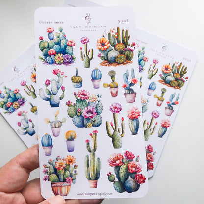 Hoja De 17 Stickers Suculentas Cactus Bullet Bujo Scrapbook