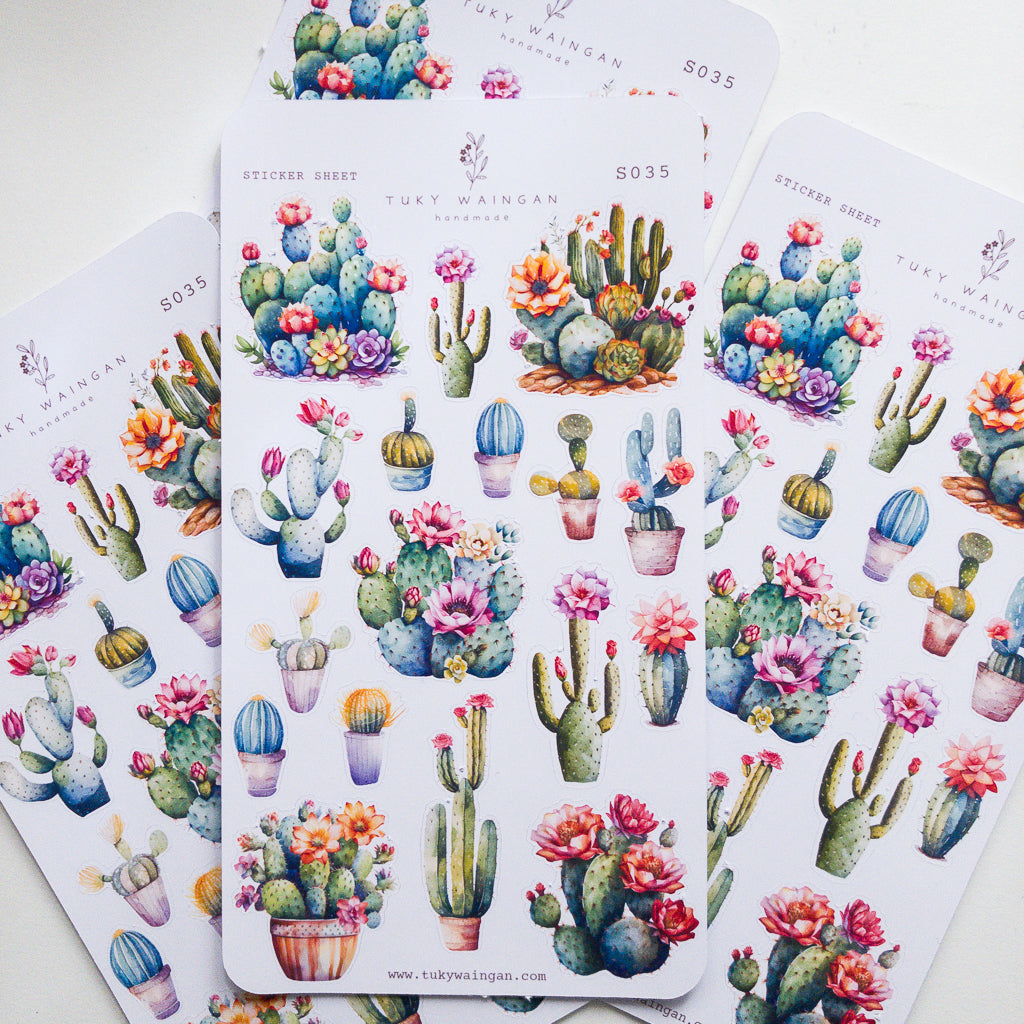 Hoja De 17 Stickers Suculentas Cactus Bullet Bujo Scrapbook