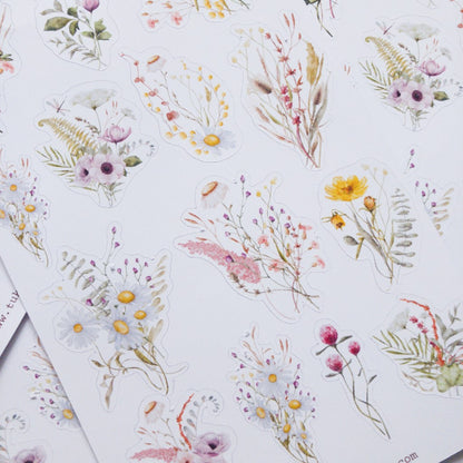 Hoja De 14 Stickers Botánicos Romantic Bullet Bujo Scrapbook