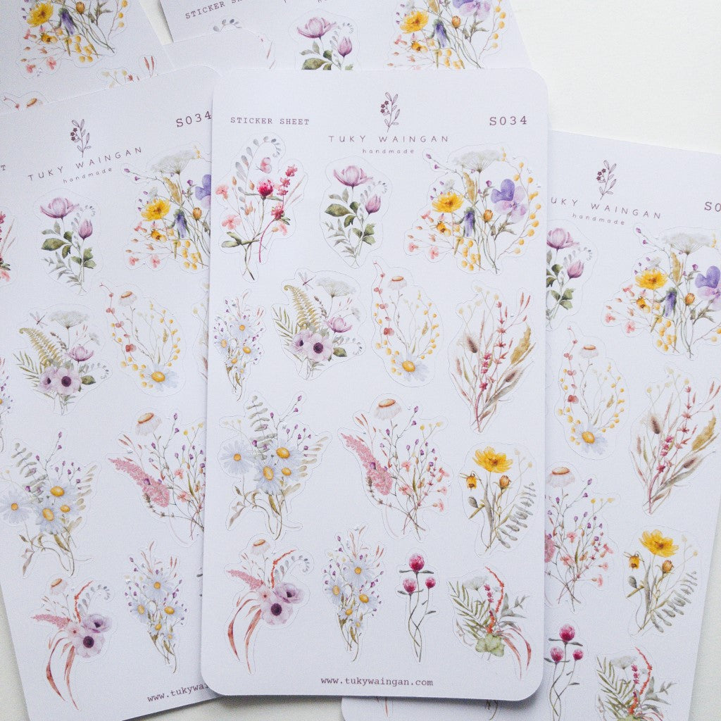 Hoja De 14 Stickers Botánicos Romantic Bullet Bujo Scrapbook