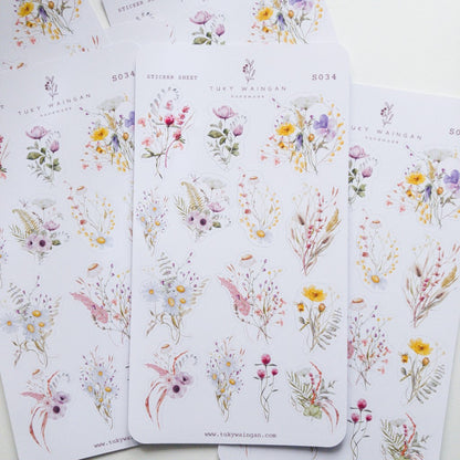 Hoja De 14 Stickers Botánicos Romantic Bullet Bujo Scrapbook
