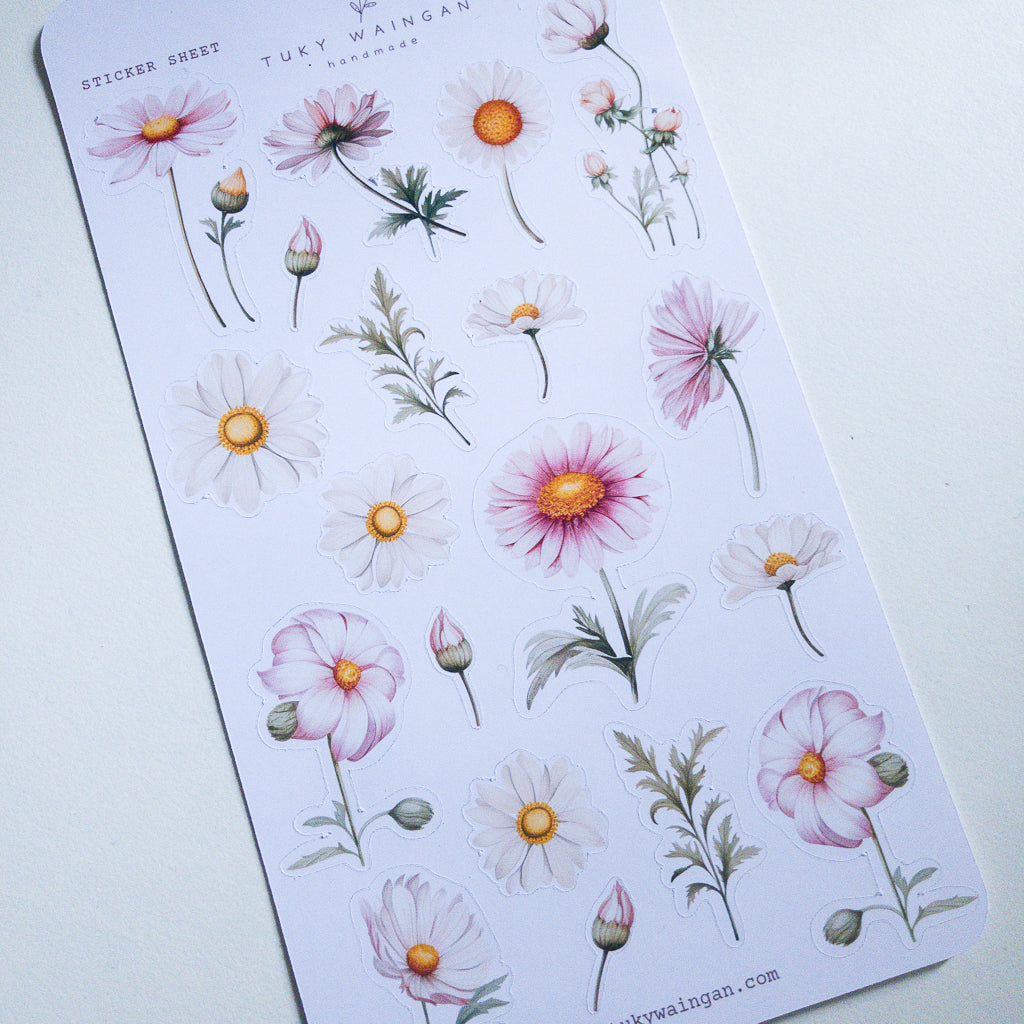 Plancha 19 Stickers Margaritas Botánicos Bullet Journal