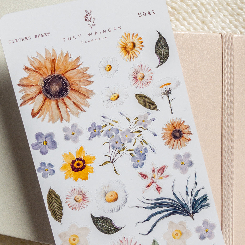 Hoja De 30 Stickers Botánicos Romantic Bullet Bujo Scrapbook