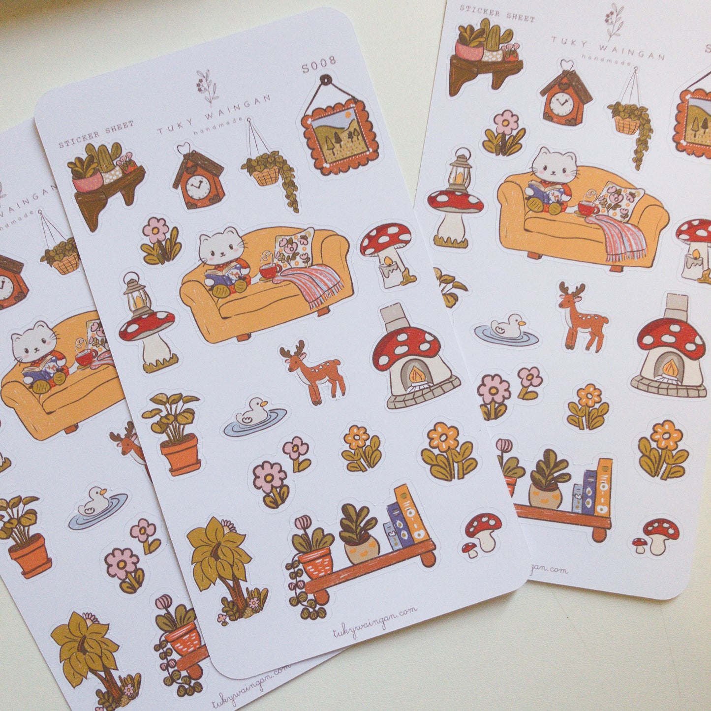 Hoja De 18 Stickers Ilustrados Kawaii Bullet Scrap Bujo