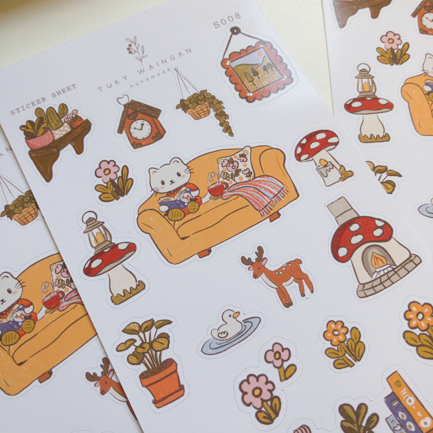 Hoja De 18 Stickers Ilustrados Kawaii Bullet Scrap Bujo