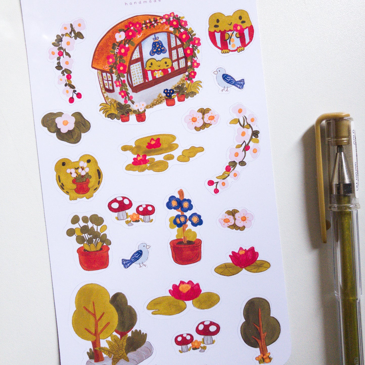 Stickers Troquelados Kawaii Sapito Casita Flores 19 Pzas