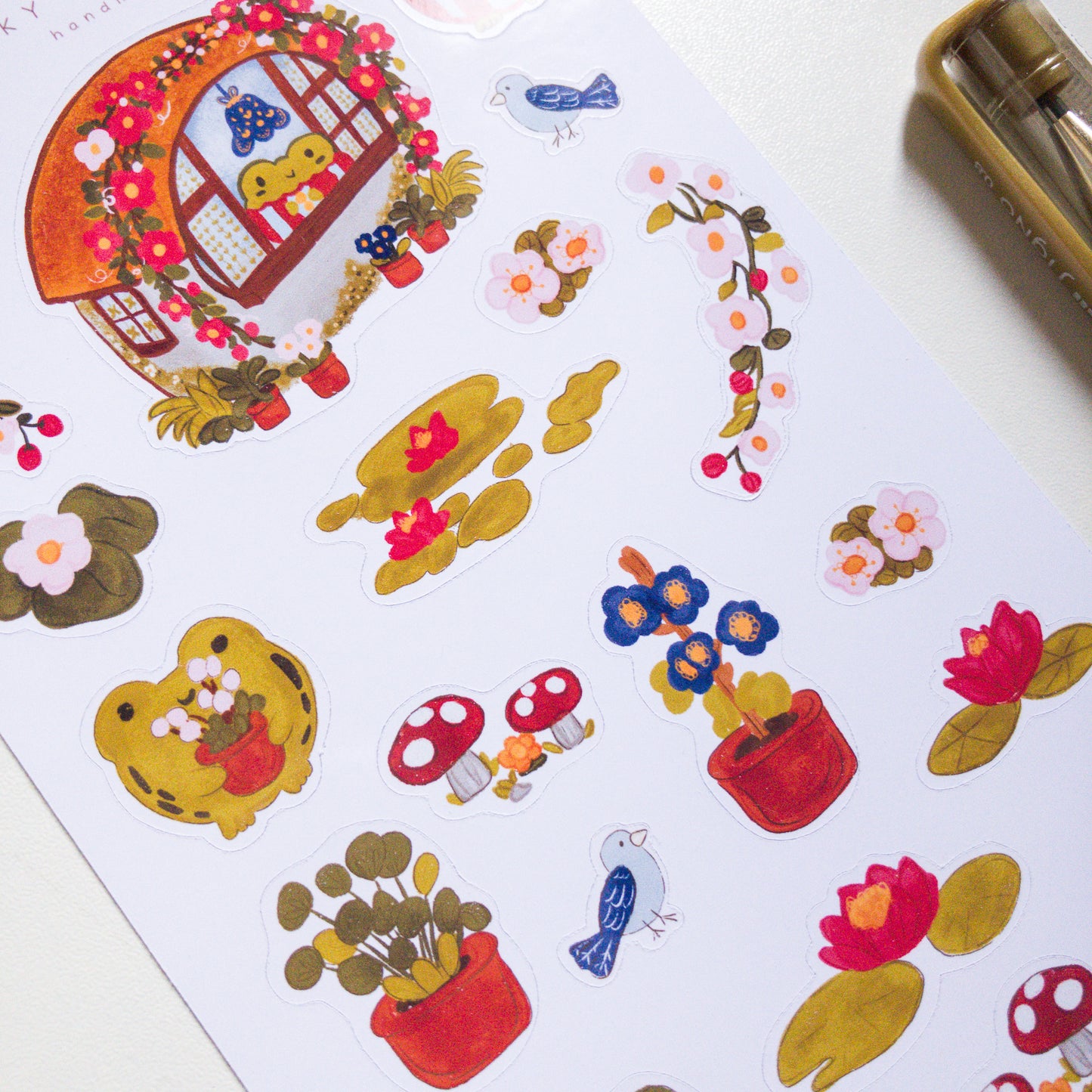 Stickers Troquelados Kawaii Sapito Casita Flores 19 Pzas