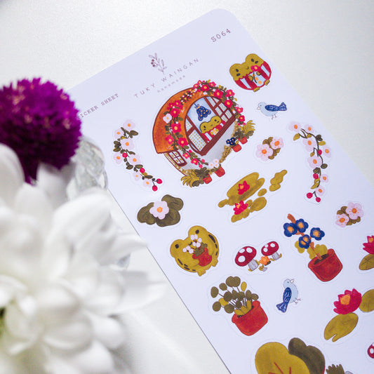 Stickers Troquelados Kawaii Sapito Casita Flores 19 Pzas
