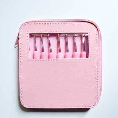 Set 8 Agujas Crochet 2.5-6 Mm Cartuchera Rosa