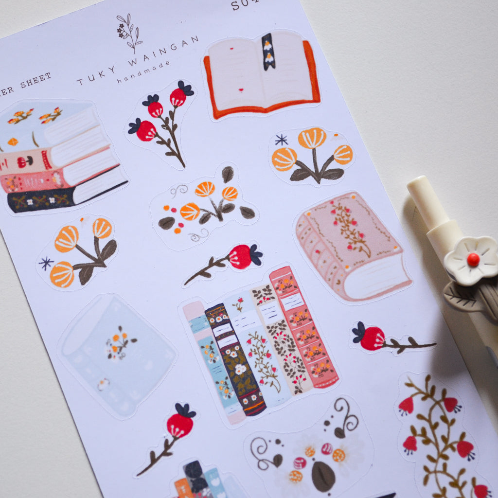 Hoja De 17 Stickers Fan De Los Libros. Bullet Bujo Scrapbook