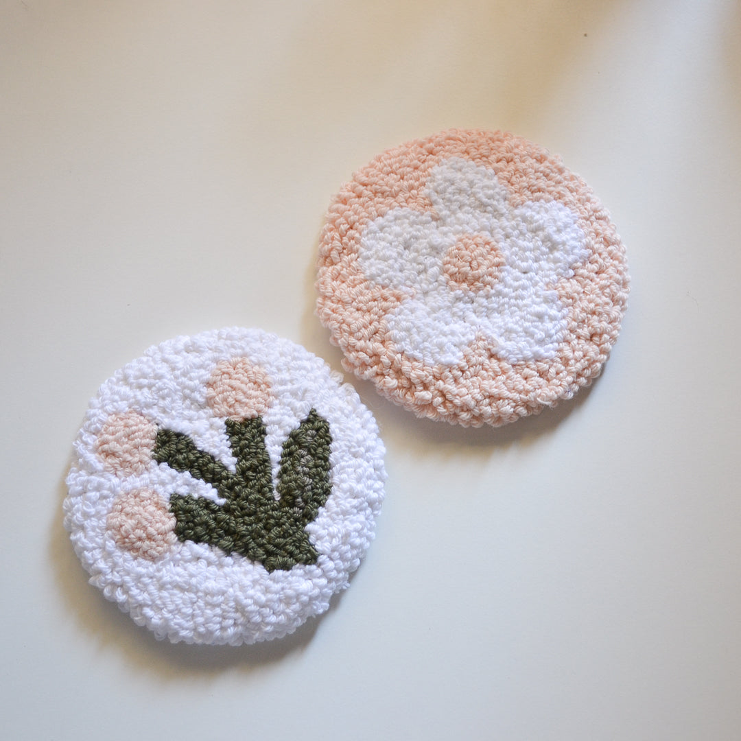 Set X4 Posavasos Punch Needle Floral Bordado