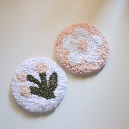 Set X4 Posavasos Punch Needle Floral Bordado