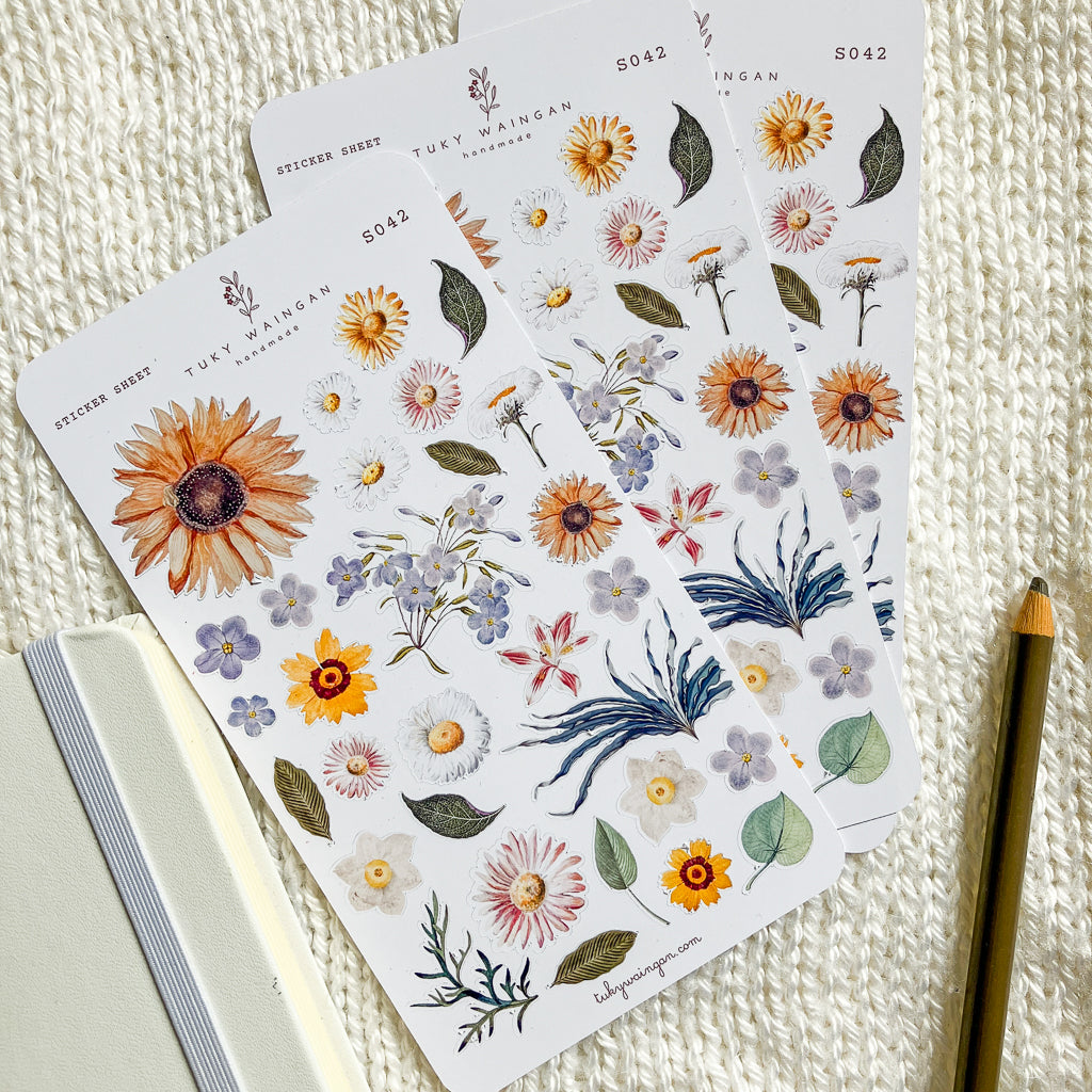 Hoja De 30 Stickers Botánicos Romantic Bullet Bujo Scrapbook