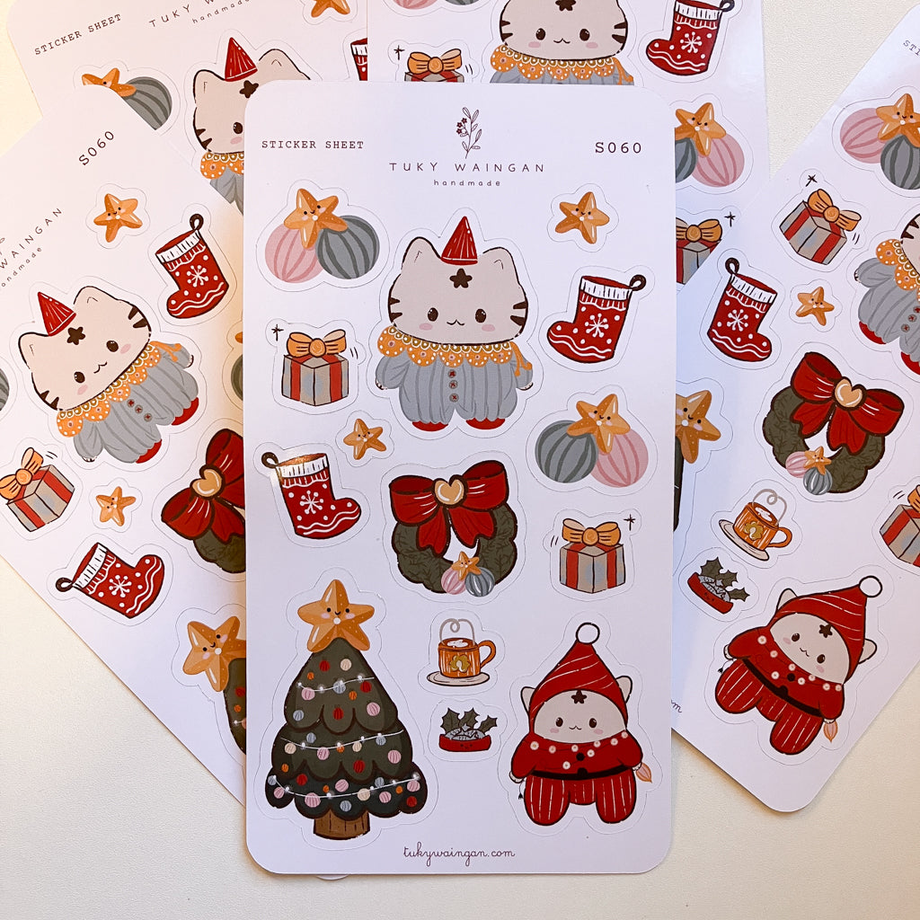 Hoja 14 Stickers Gatitos Navideños 2025 Bujo Planner