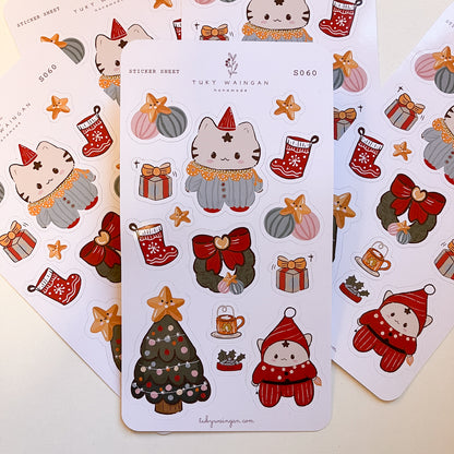 Hoja 14 Stickers Gatitos Navideños 2025 Bujo Planner
