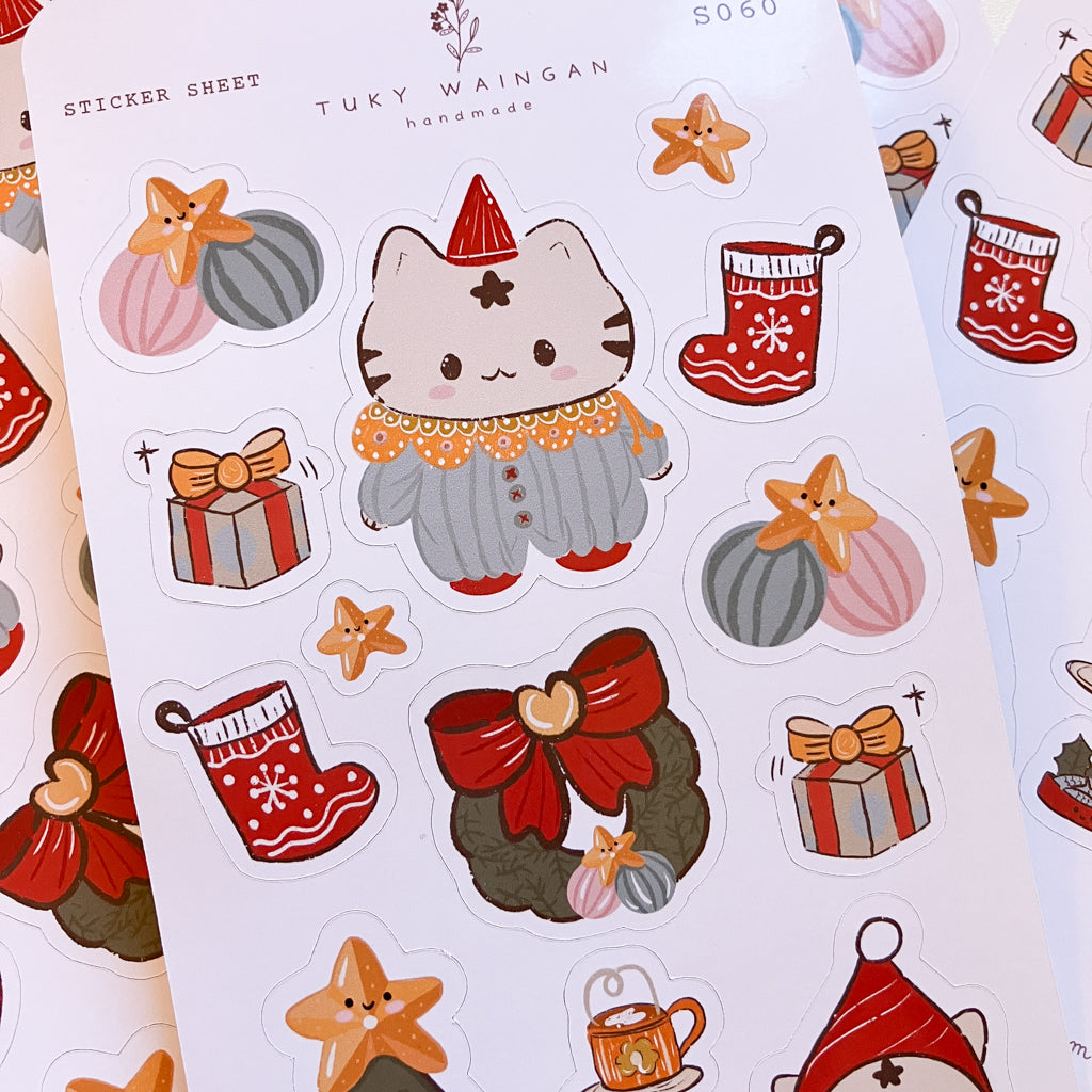 Hoja 14 Stickers Gatitos Navideños 2025 Bujo Planner