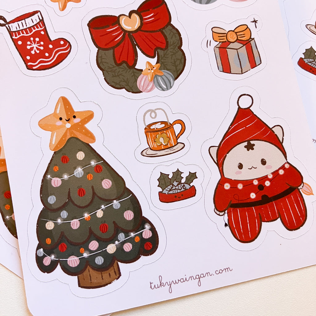 Hoja 14 Stickers Gatitos Navideños 2025 Bujo Planner