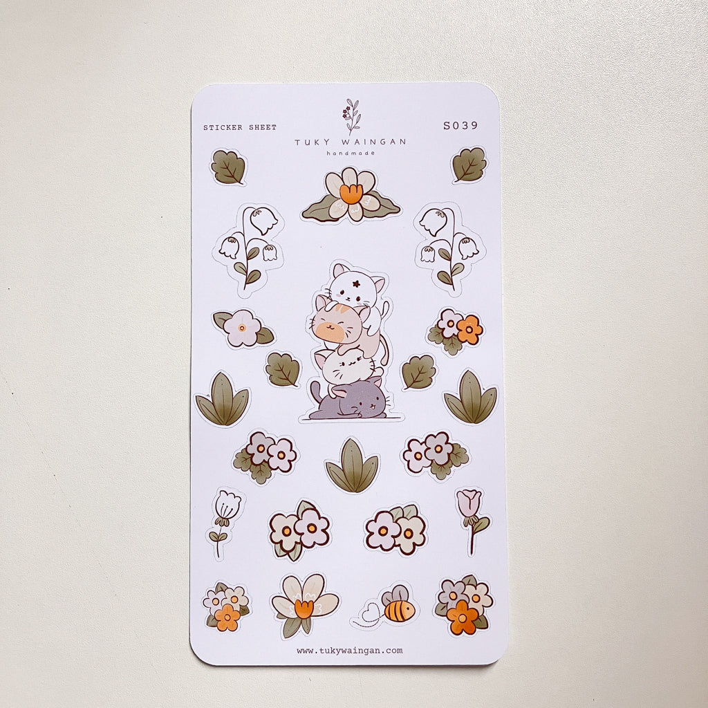 Hoja 23 Stickers Gatitos Traviesos Y Flores Kawaii